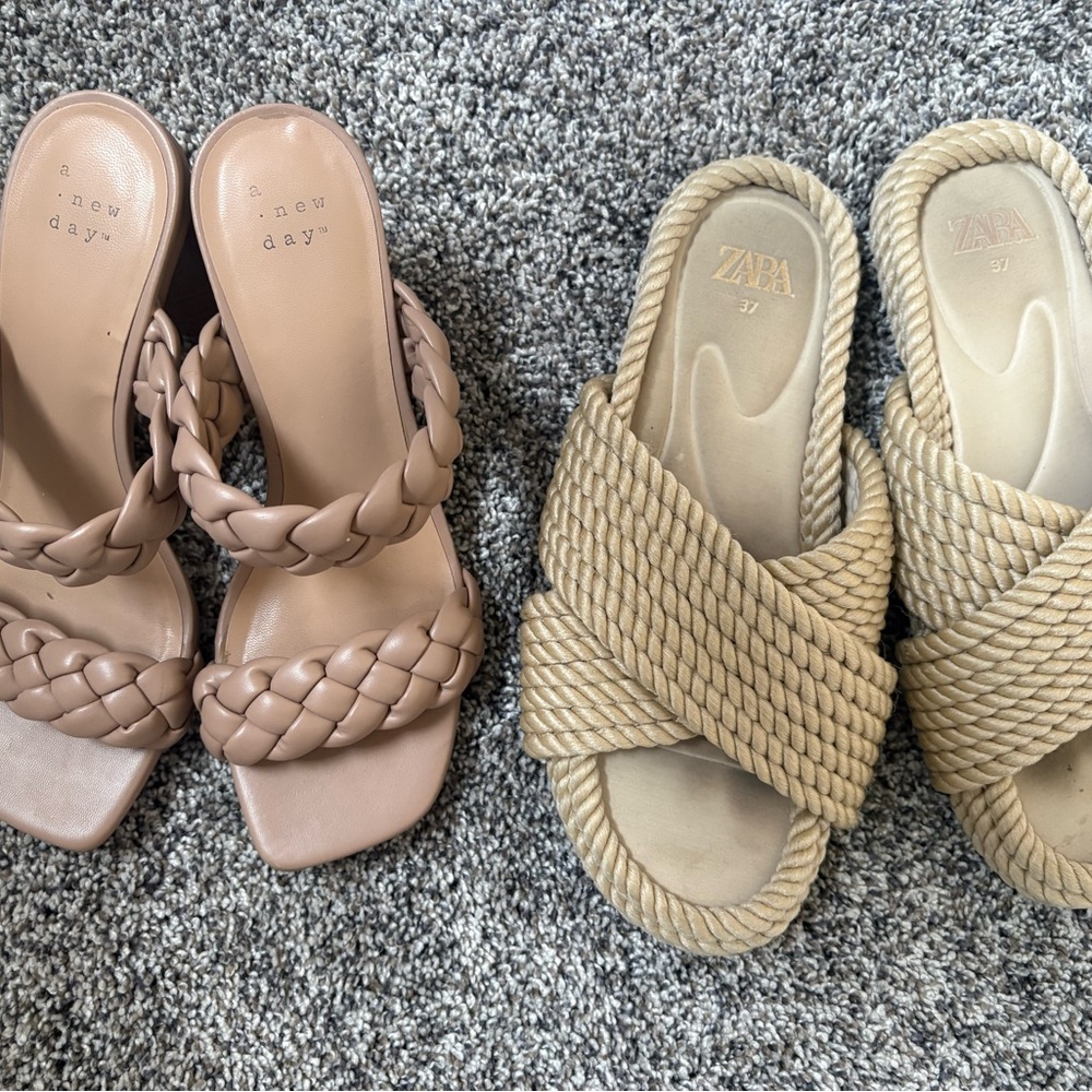 Zara Women's Braided Sandals - Tan and Cream
